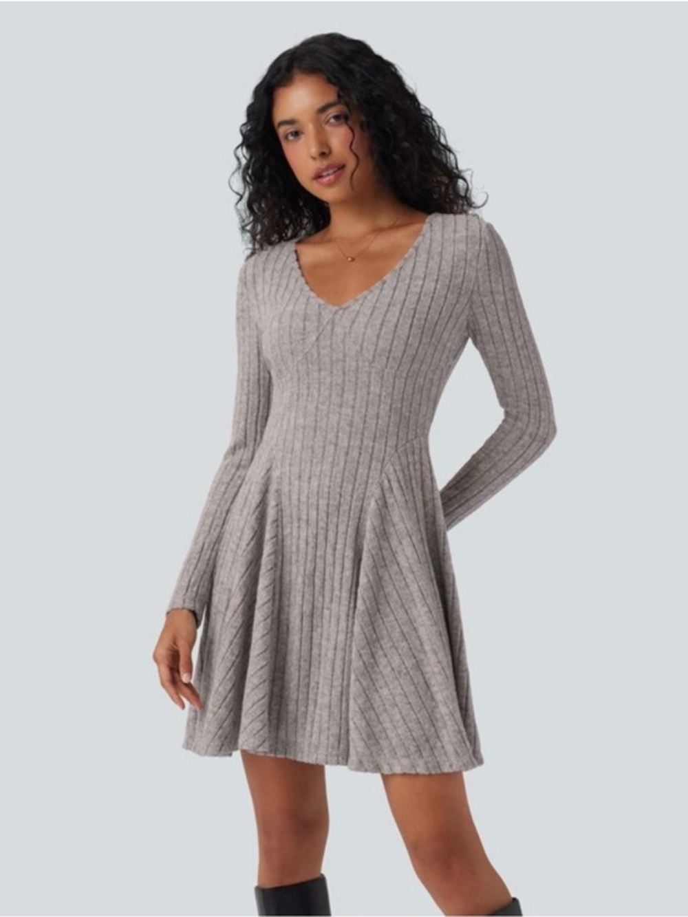 Halara Light Pink Heathered Ribbed Fit Flare Sweater Dress NWT L #2652